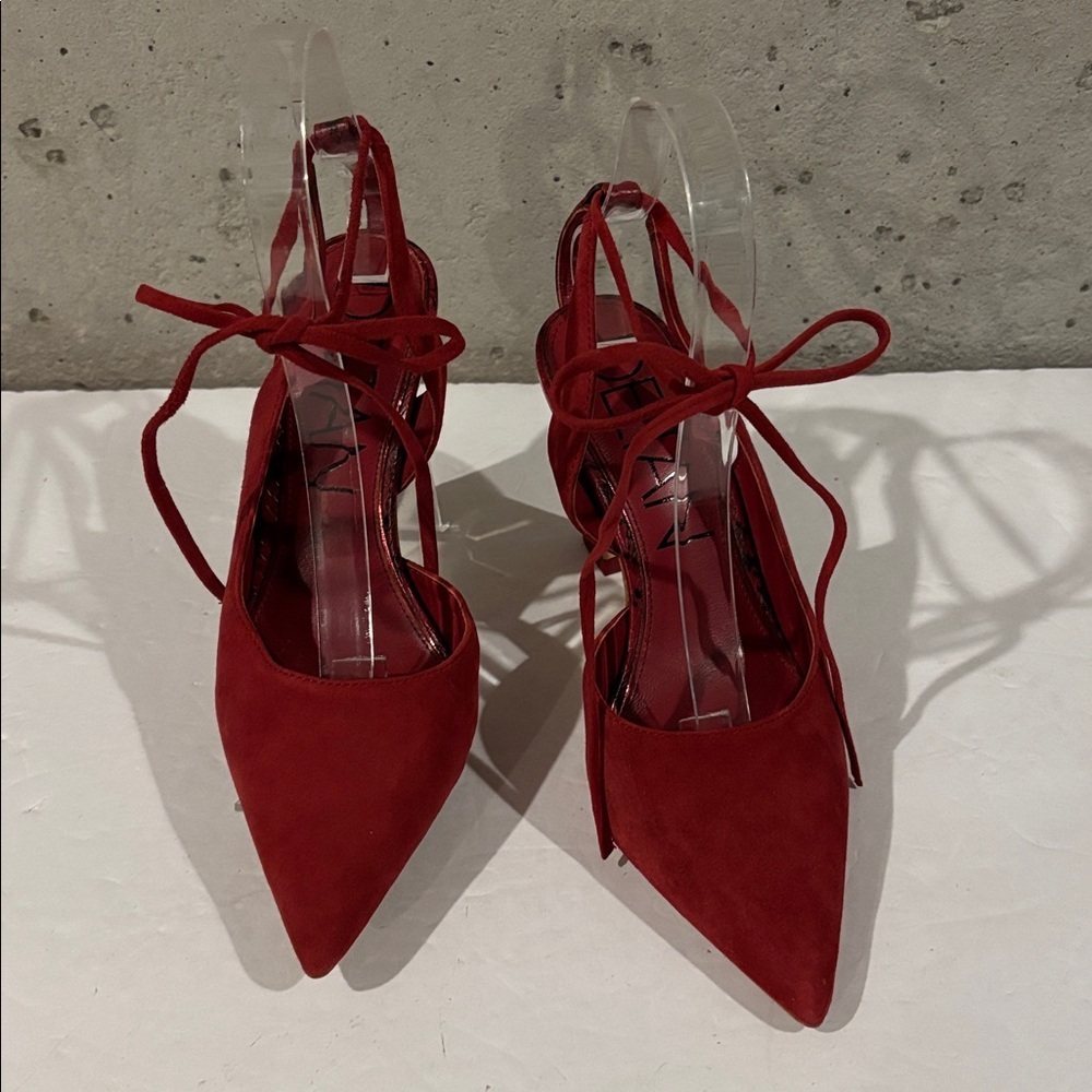 Deltan Juliana Suede Ankle Tie Flared Heel Pumps - Size 6